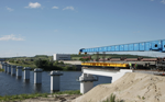 The railway bridge beams are being installed at the Kursk NPP-2 construction site