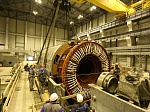 Leningrad NPP: the turbine generator stator of the power unit No 2 with VVER-1200 under construction was placed at its proper location